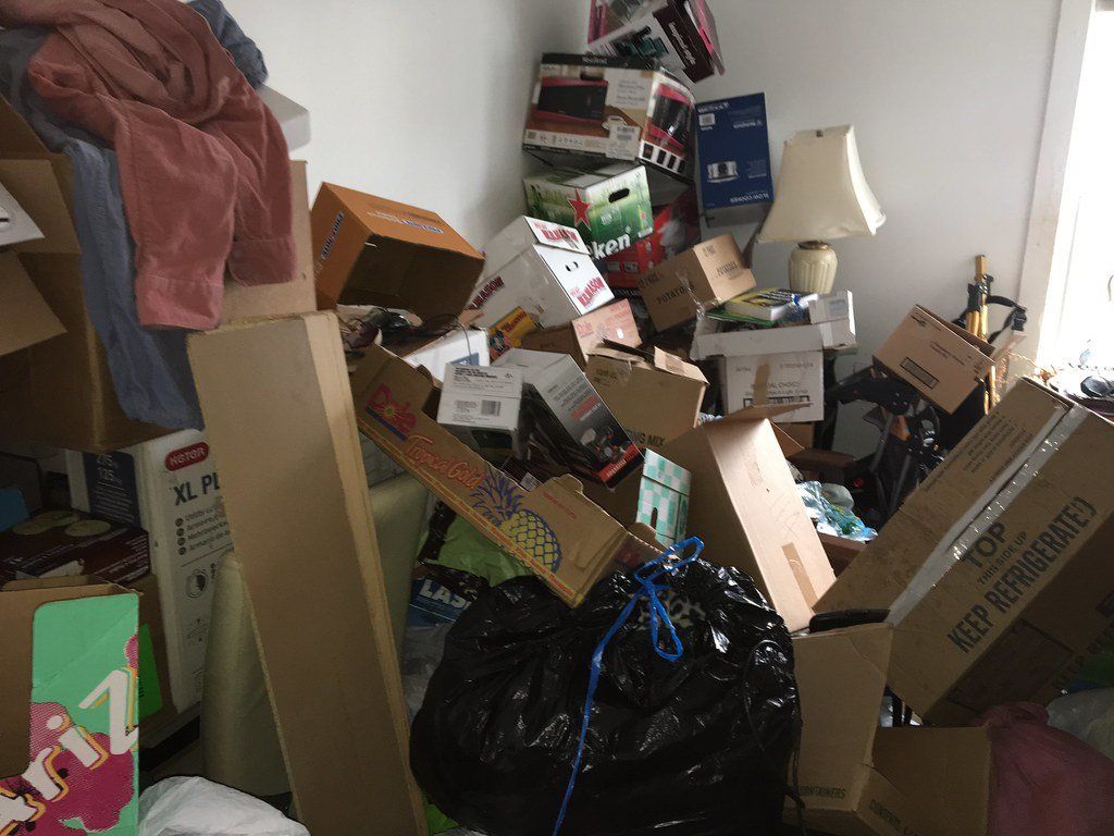 Room filled over three feet high with mostly empty cardboard boxes