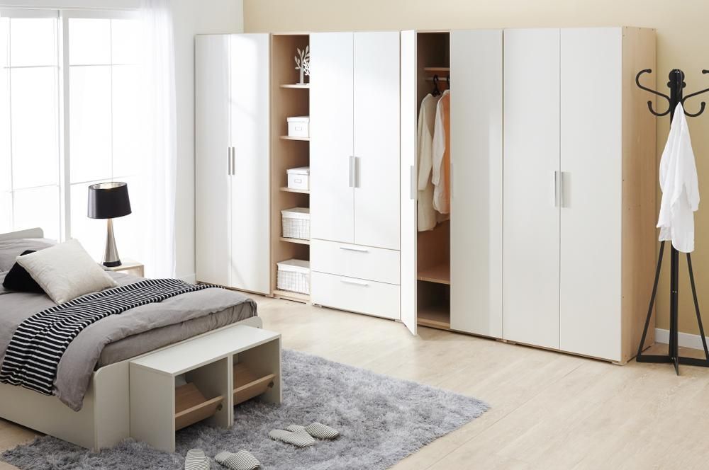 A Bedroom With A Bed , Wardrobes And A Bench — Viison Kitchens & Joinery Forster In Wingham, NSW