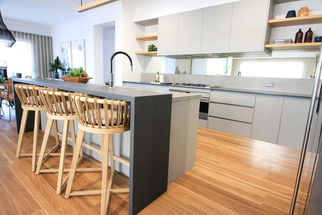 A Kitchen With A Large Island And Stools — Viison Kitchens & Joinery Forster In Forster, NSW