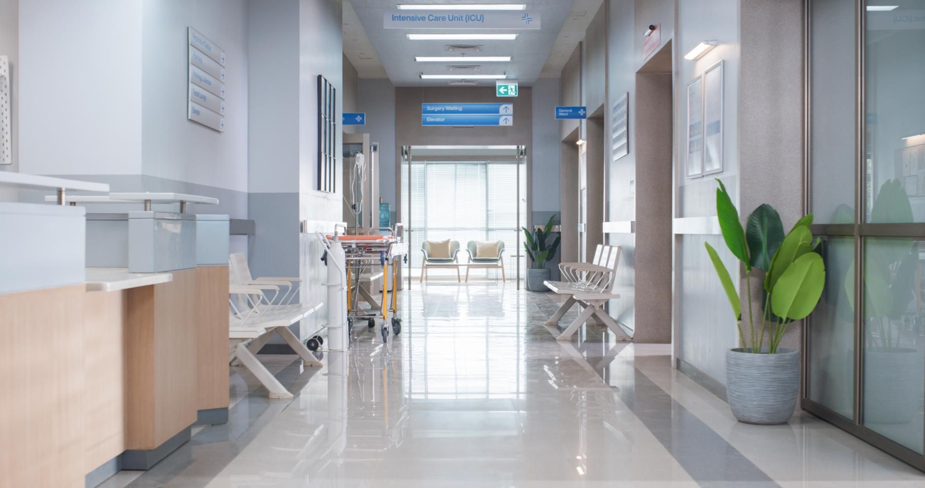 A Long Hallway In A Hospital With A Lot Of Windows And Chairs — Viison Kitchens & Joinery Forster In Forster, NSW