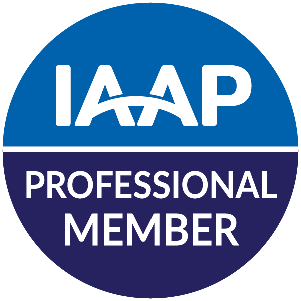 IAAP Professional Member logo in a blue and purple circle with white text with link to IAAP website