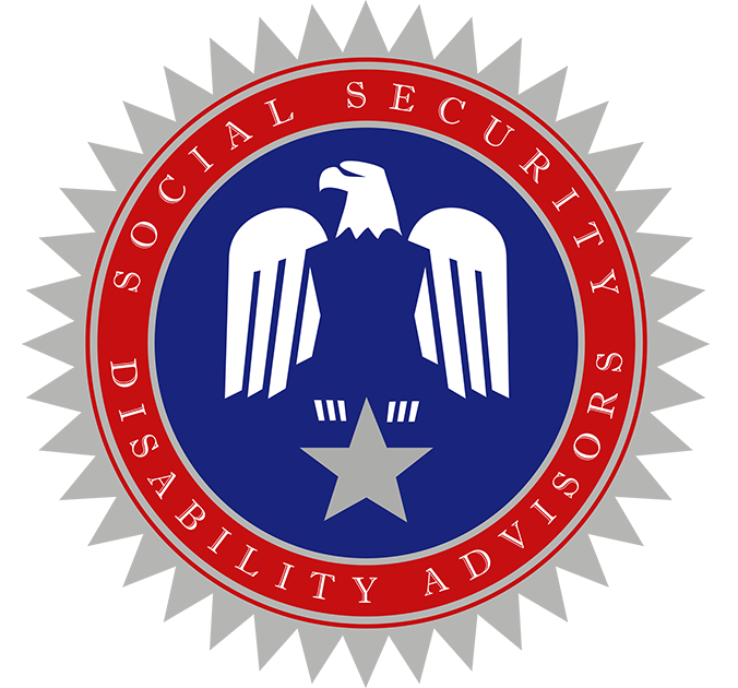 Seal for Social Security Disability Advisors; red, blue, and silver, with eagle and star.