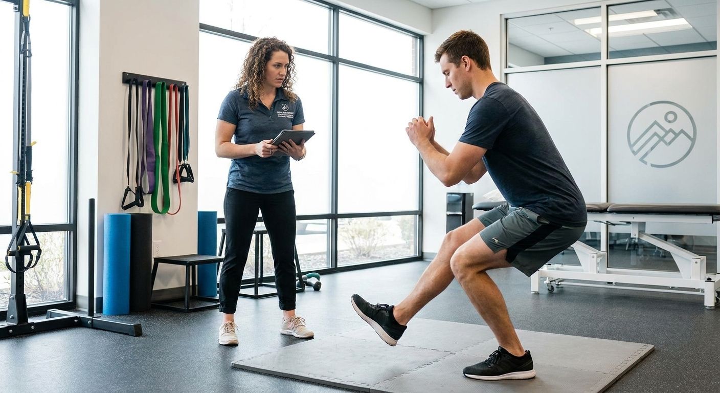 Patient undergoing a movement screen with a physical therapist at a sports physical therapy clinic in Henrico, VA