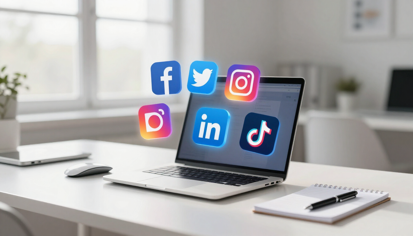 Social media automation tools dashboard on a laptop