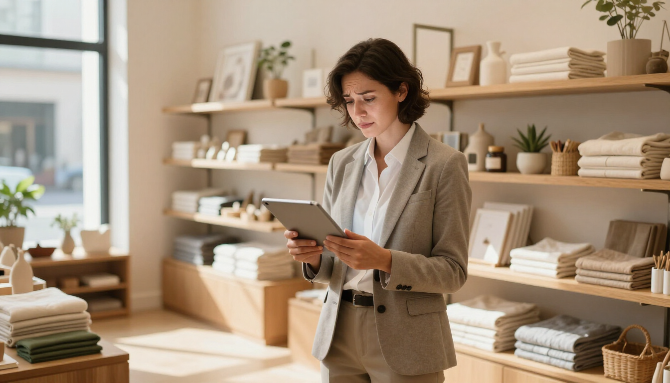 Relieved business owner using a tablet