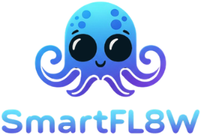 Blue octopus cartoon with large eyes above 