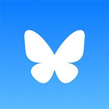 White butterfly silhouette on a blue background.