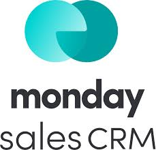 Logo for monday sales CRM: Two overlapping teal circles above the text "monday sales CRM."