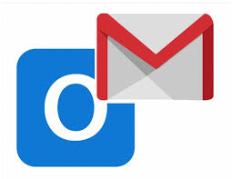 Outlook email inbox icon overlaid with Gmail envelope icon.