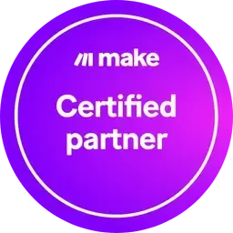 Make Certified Partner badge: Purple and white circular logo with text.