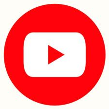 YouTube logo: white play button inside a white rounded rectangle, set on a red circle.