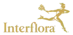 the logo for interflora shows a woman holding a bouquet of flowers .