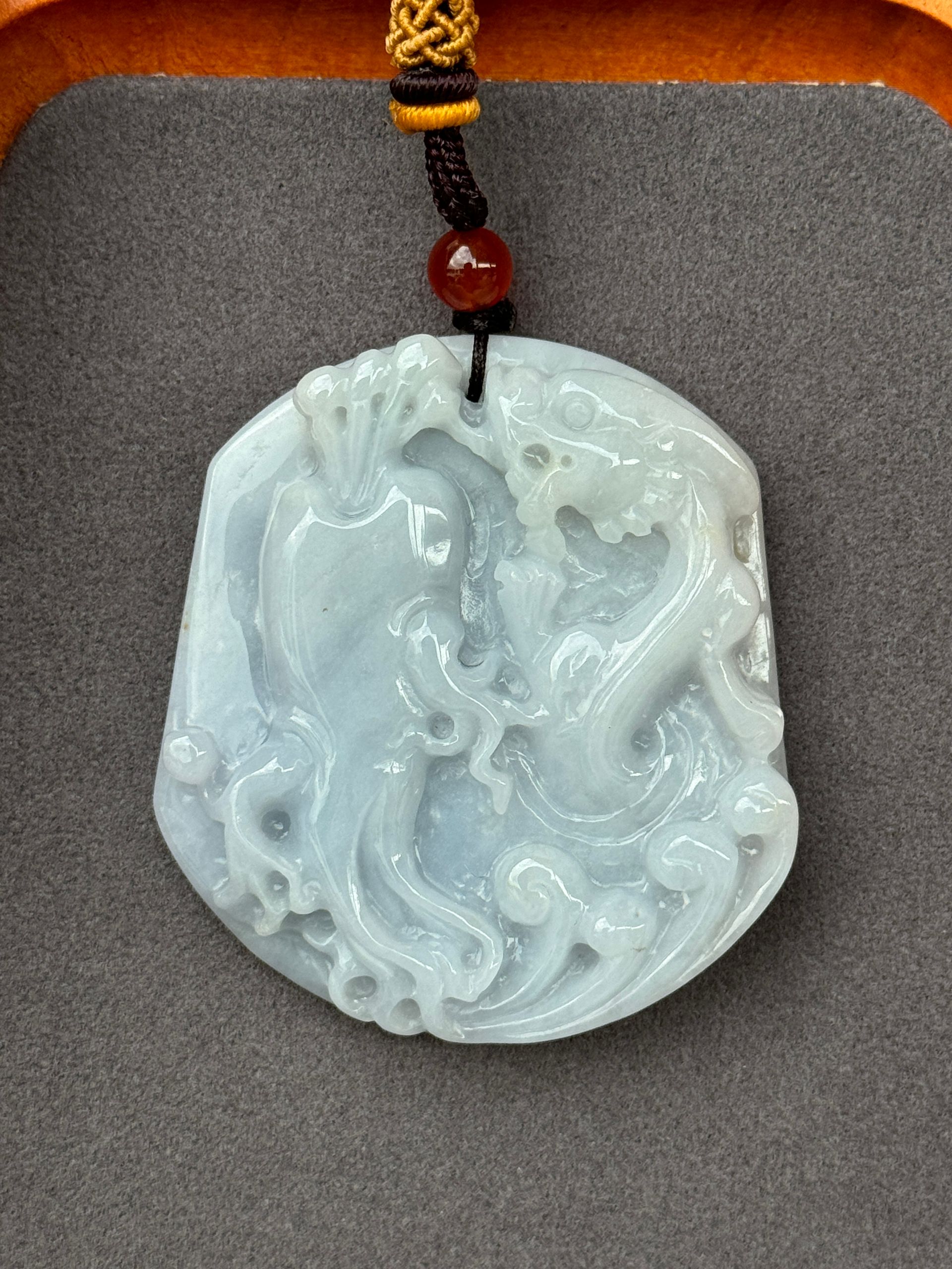 Lavender Dragon & Ginseng Jadeite Pendant