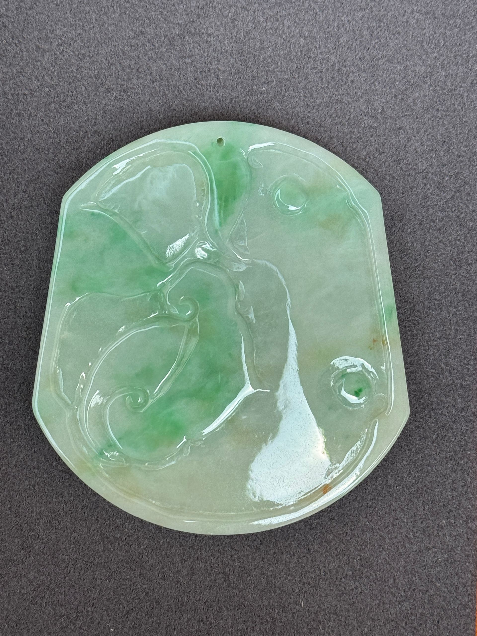 Sun Green Ruyi Fish Jadeite Pendant