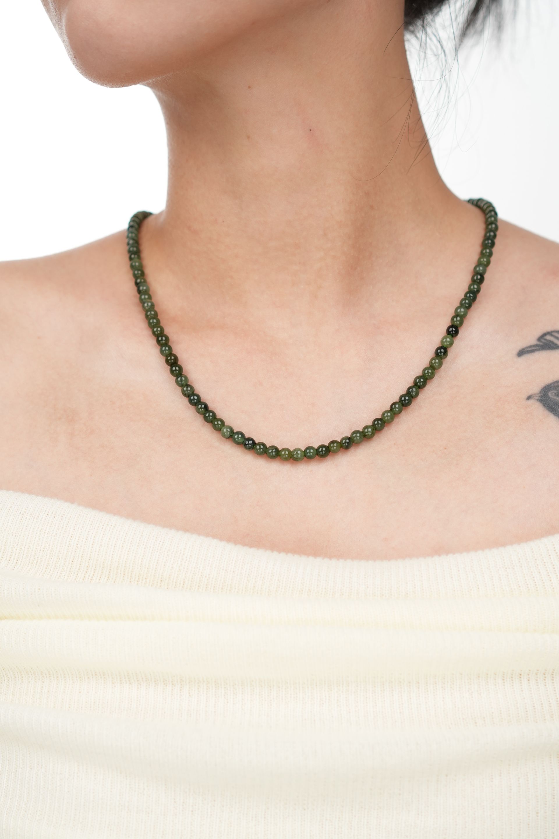 Thin Oil Green Jadeite Beaded Necklaces