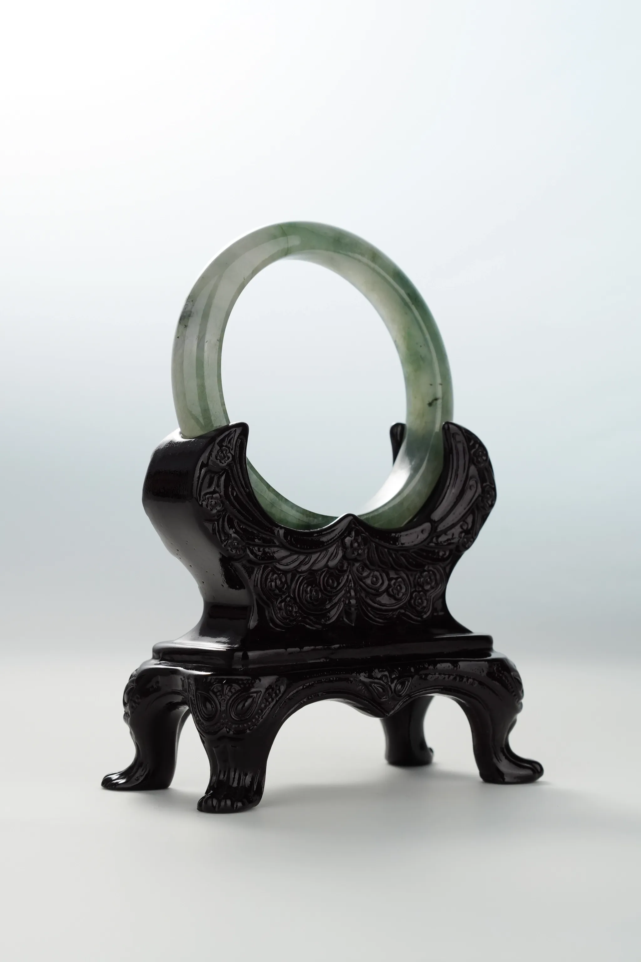 Icy Olive Green & Ink Jadeite Bangle