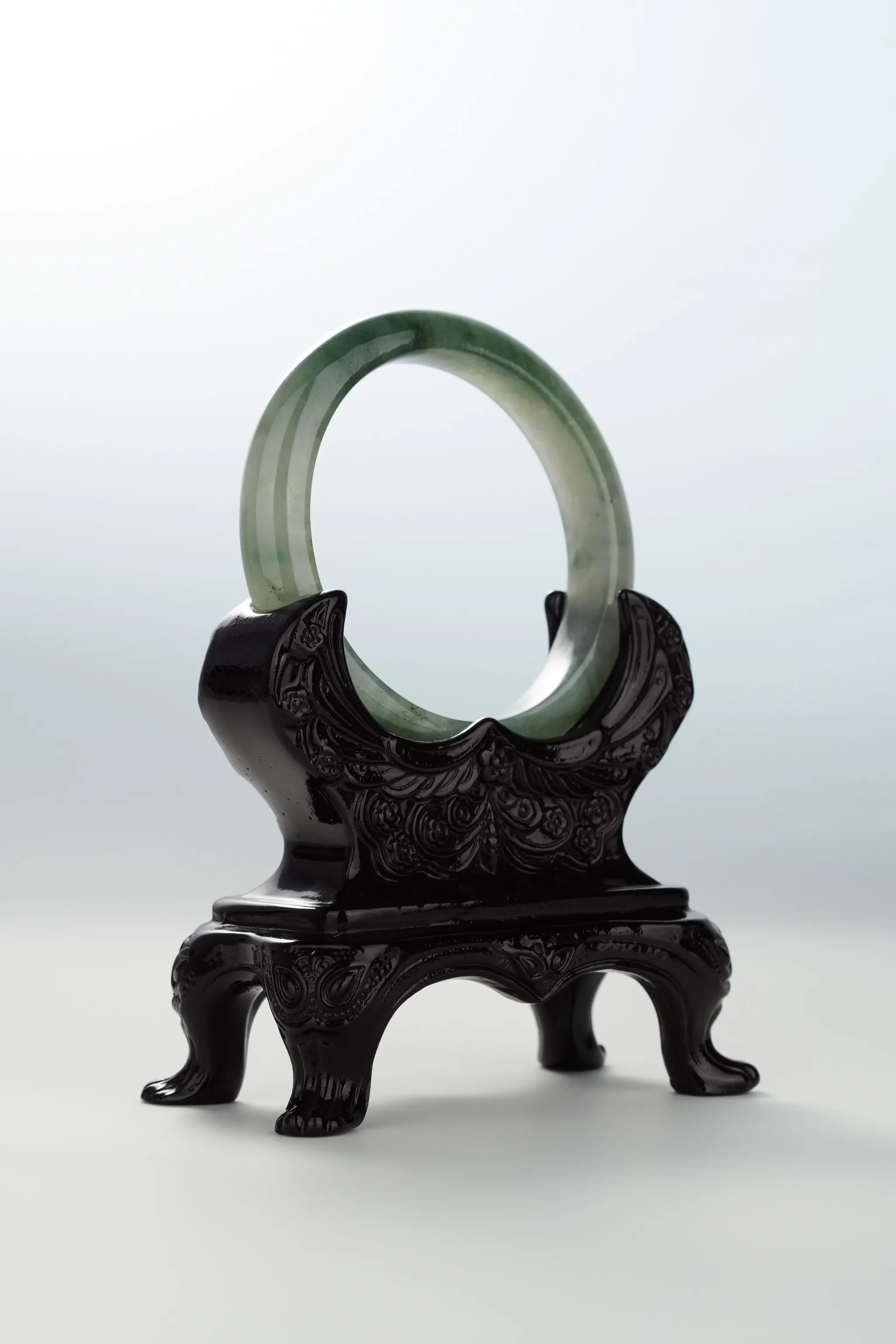 Icy Olive Green & Ink Jadeite Bangle