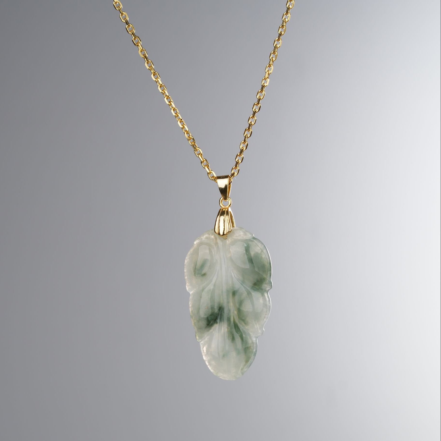 Mixed Icy & Blue Jadeite Leaf Pendant