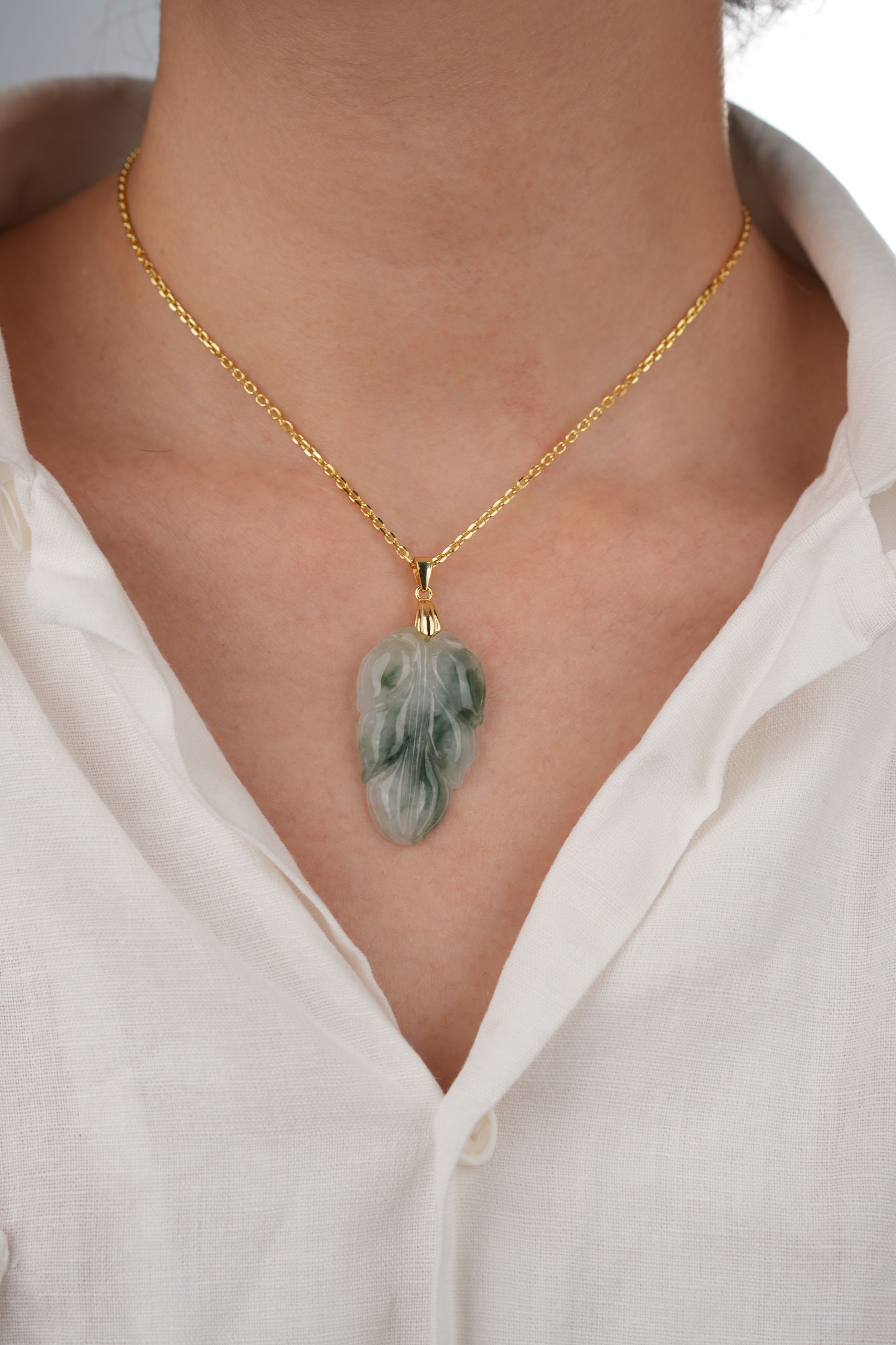 Mixed Icy & Blue Jadeite Leaf Pendant