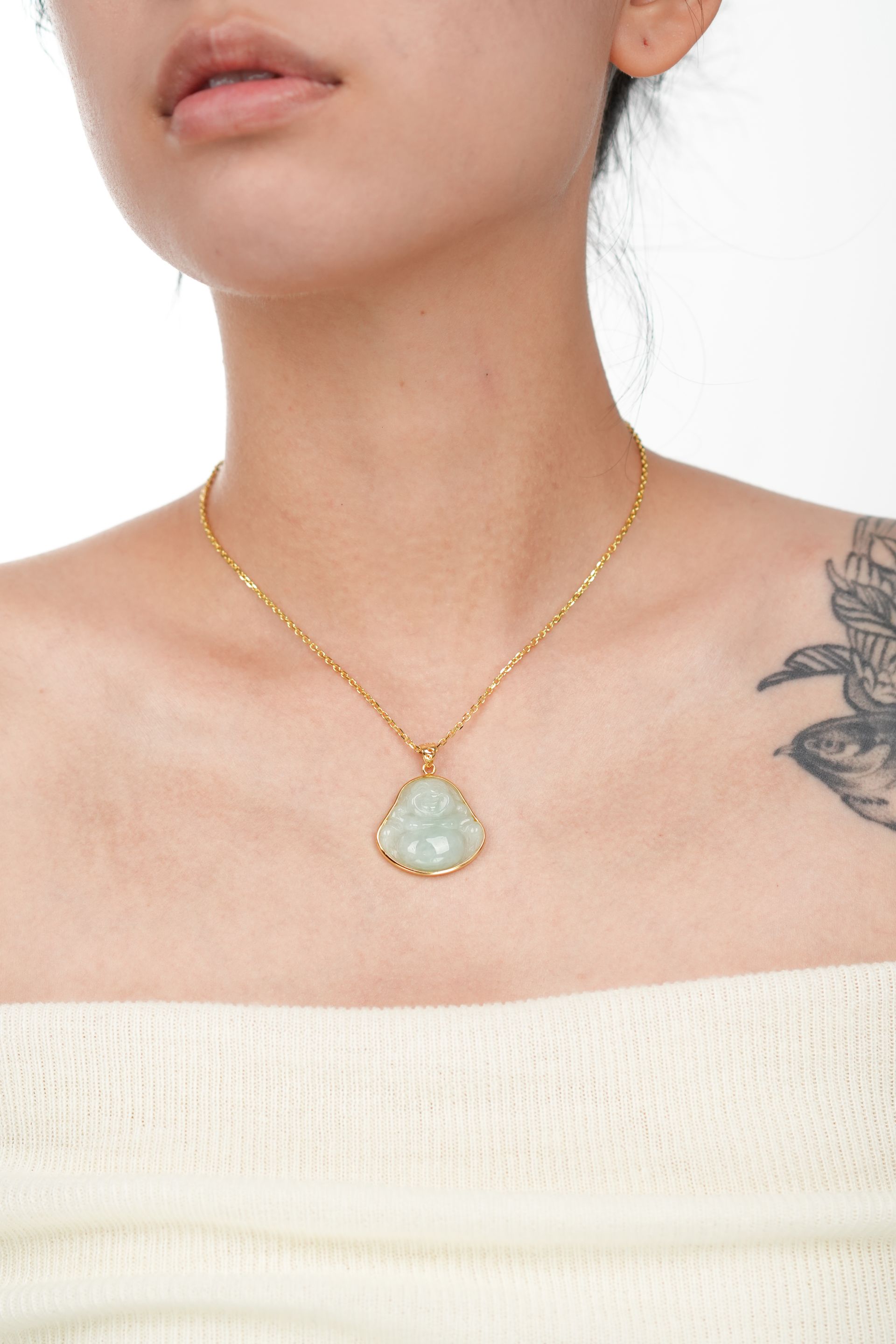 Light Green Laughing Buddha Jadeite Pendant