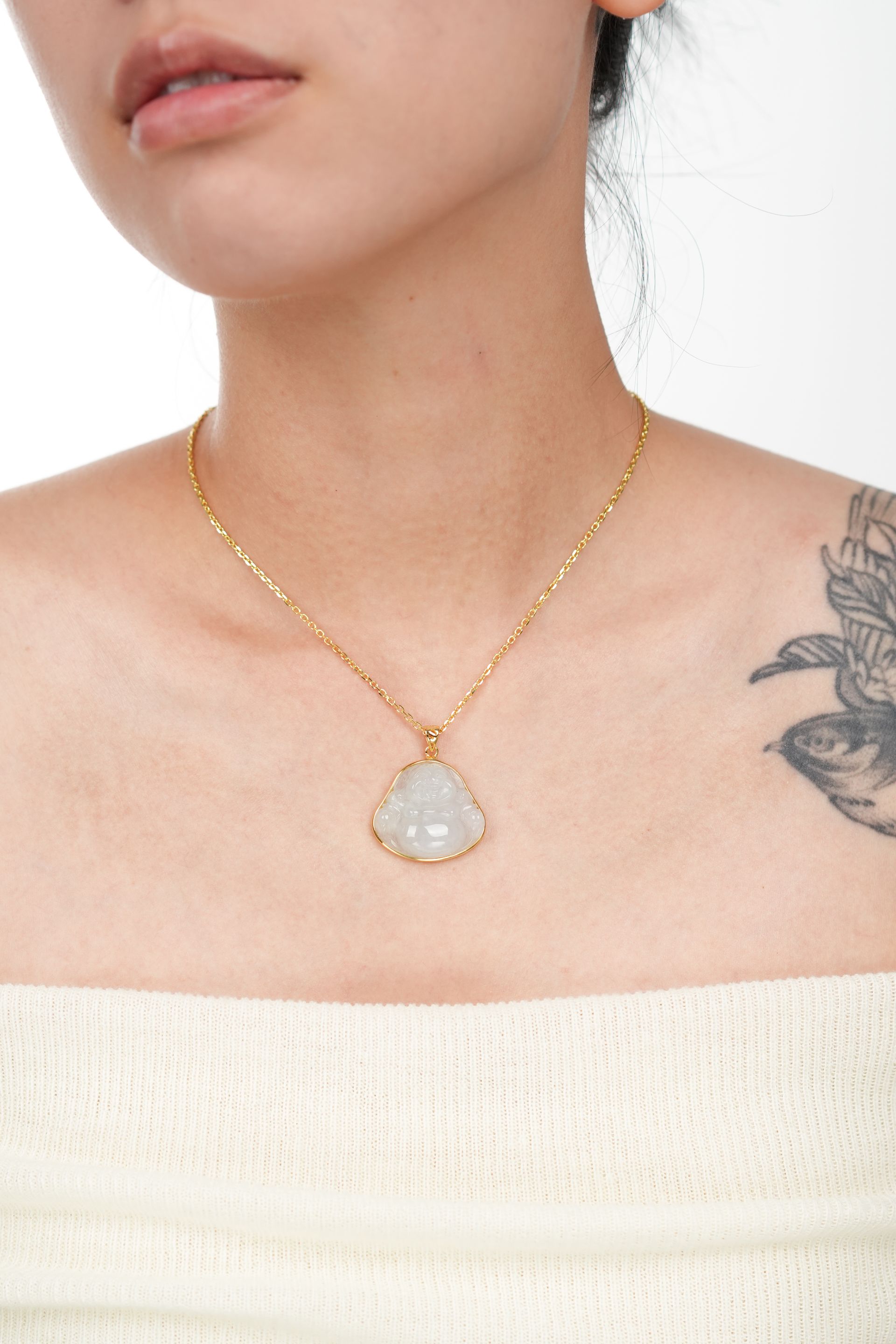 White Laughing Buddha Jadeite Pendant