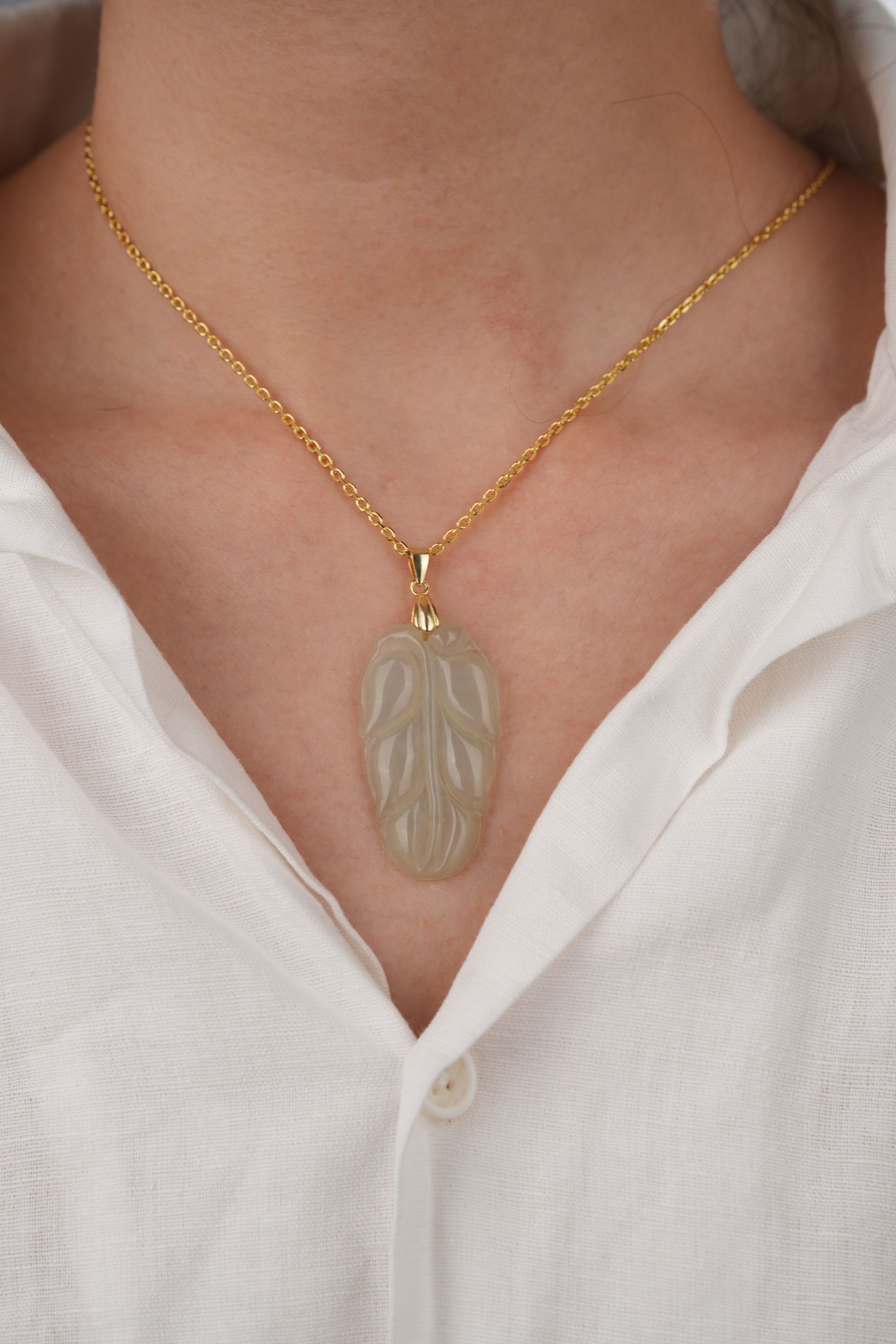 Icy Leaf Jadeite Pendant