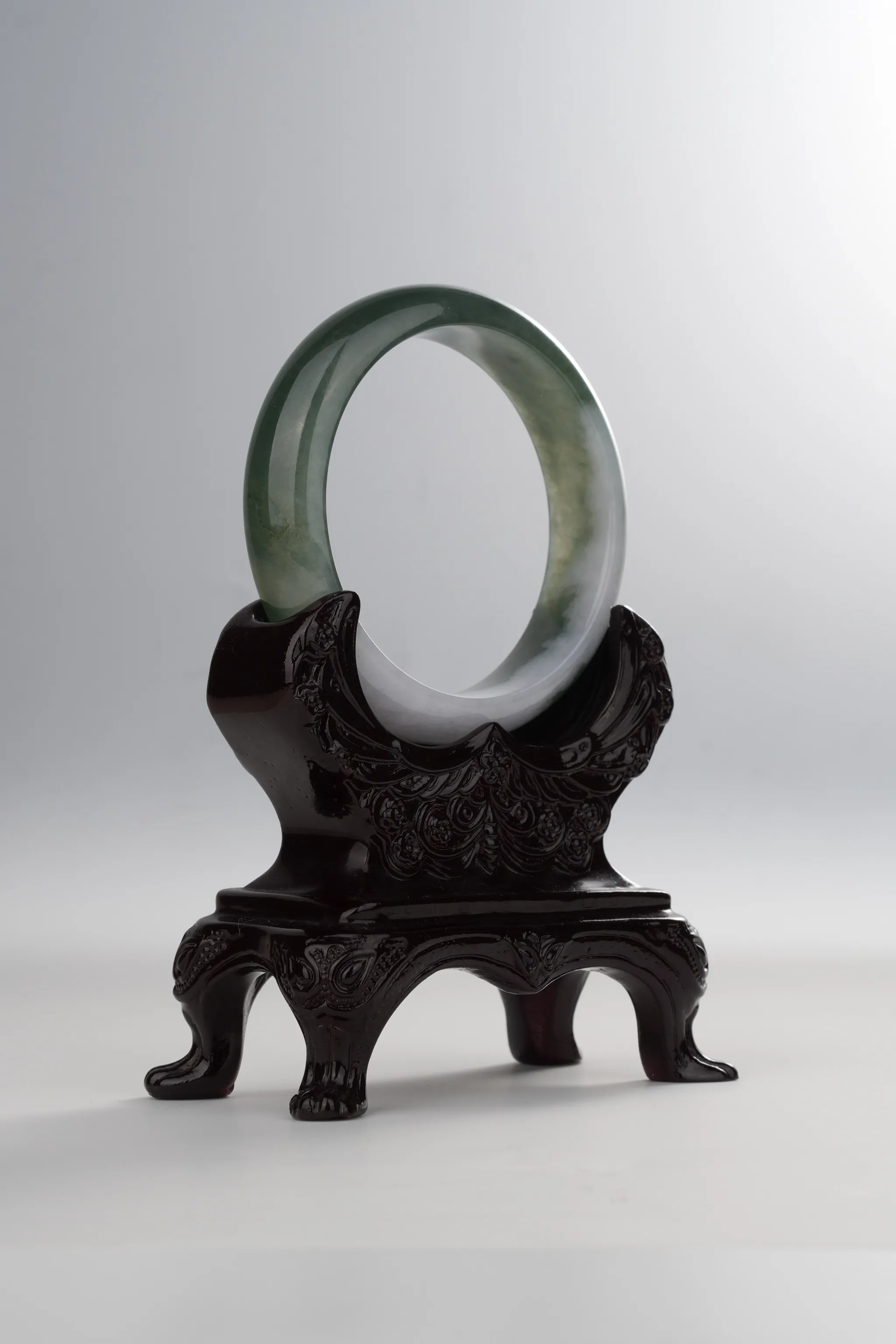 Icy Forest Green & White Jadeite Bangle