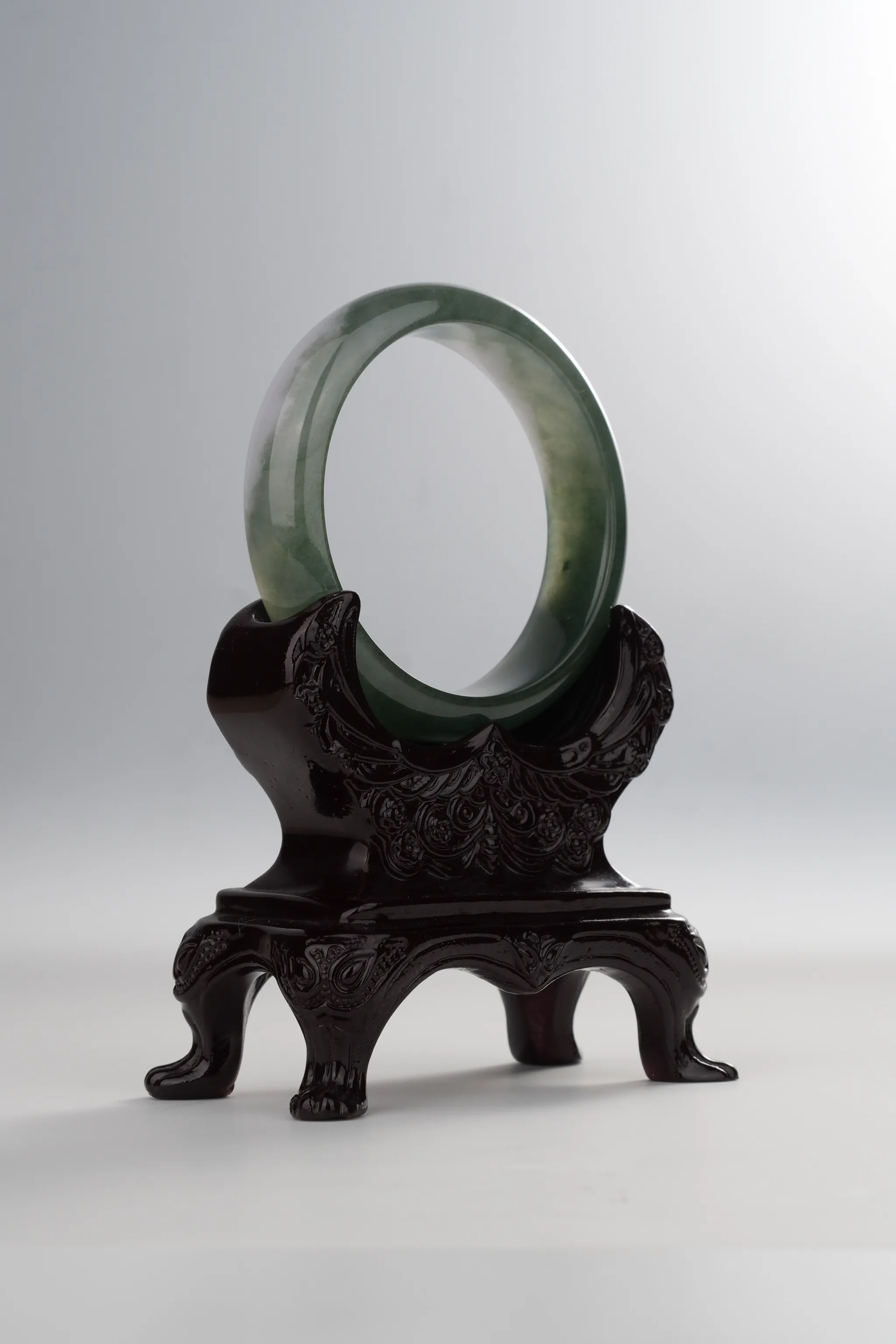 Icy Forest Green & White Jadeite Bangle