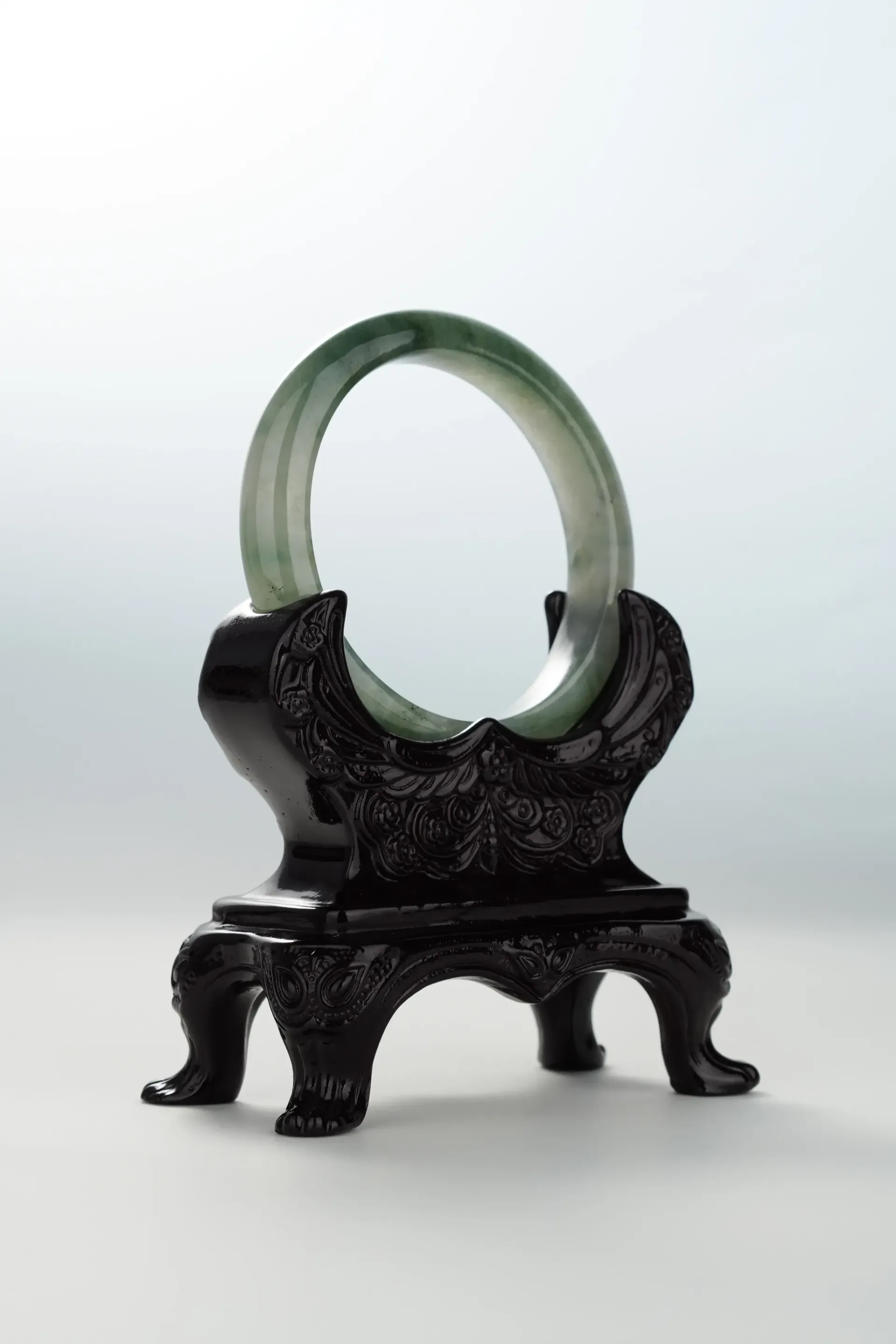 Icy Olive Green & Ink Jadeite Bangle