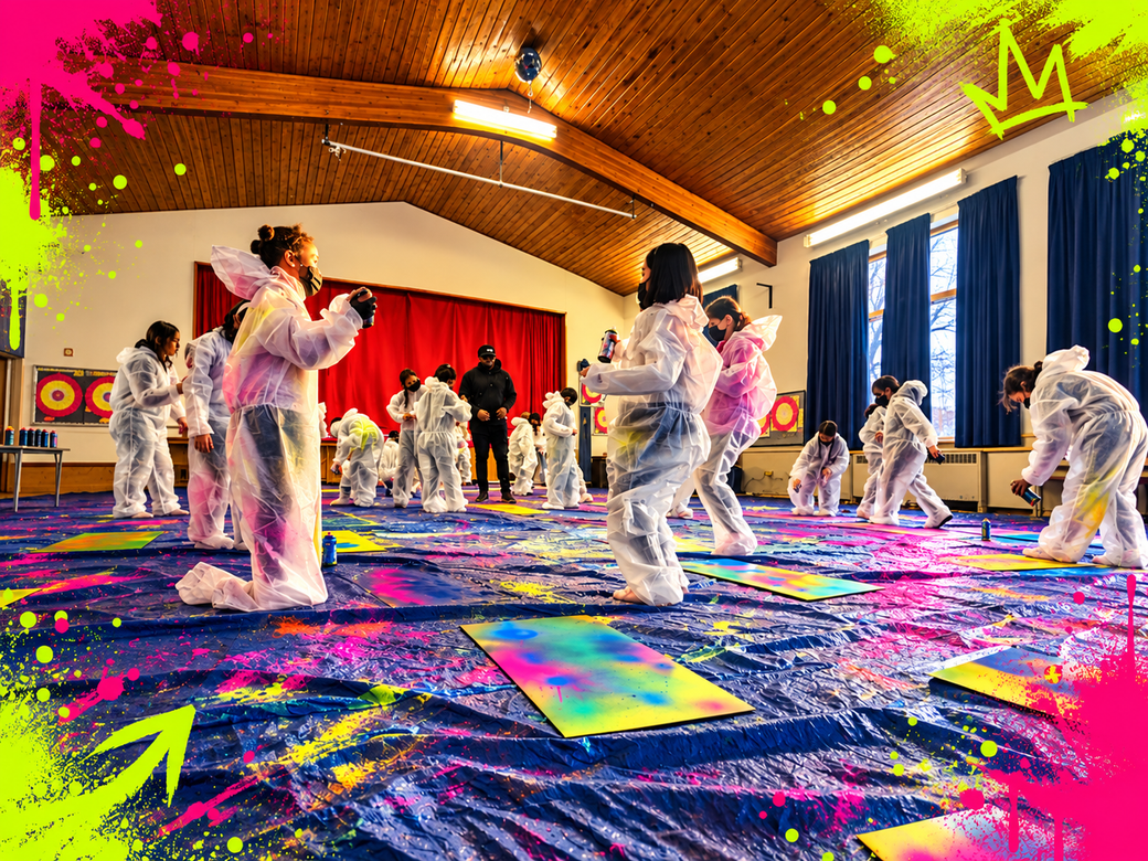 Kids graffiti party with spray paint activities and hands-on birthday party fun in the UK