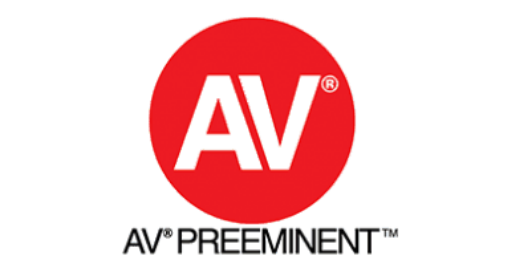 AV Preeminent logo with white “AV” on a red circle and black text below