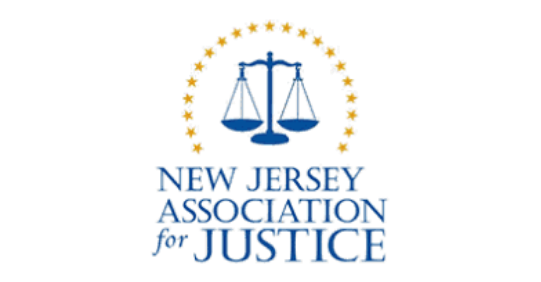 New Jersey Association for Justice logo with blue scales of justice and gold stars