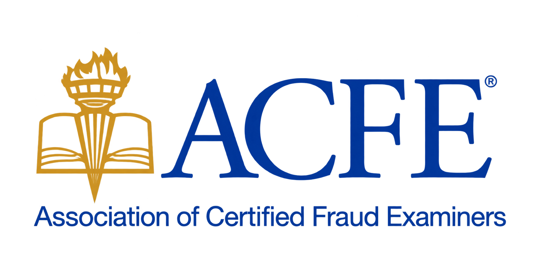ACFE logo with gold scales and crown icon above blue text “ACFE” and “Association of Certified Fraud Examiners”