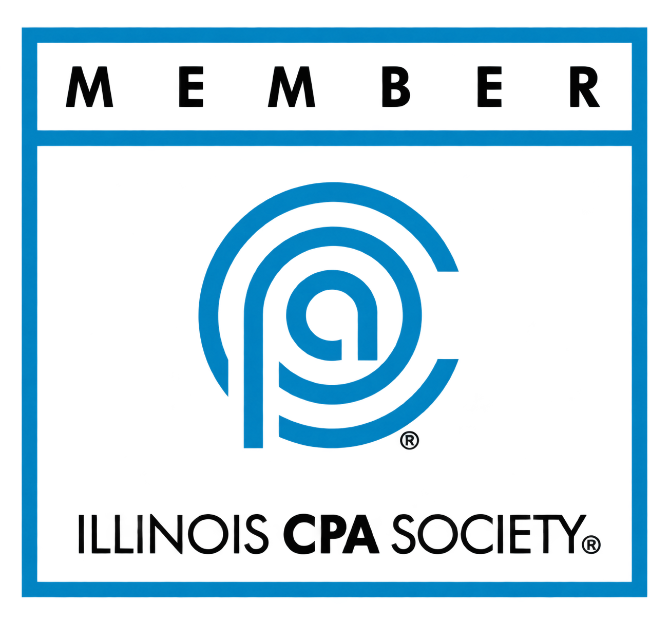 Illinois CPA Society member logo with blue border and text on white background