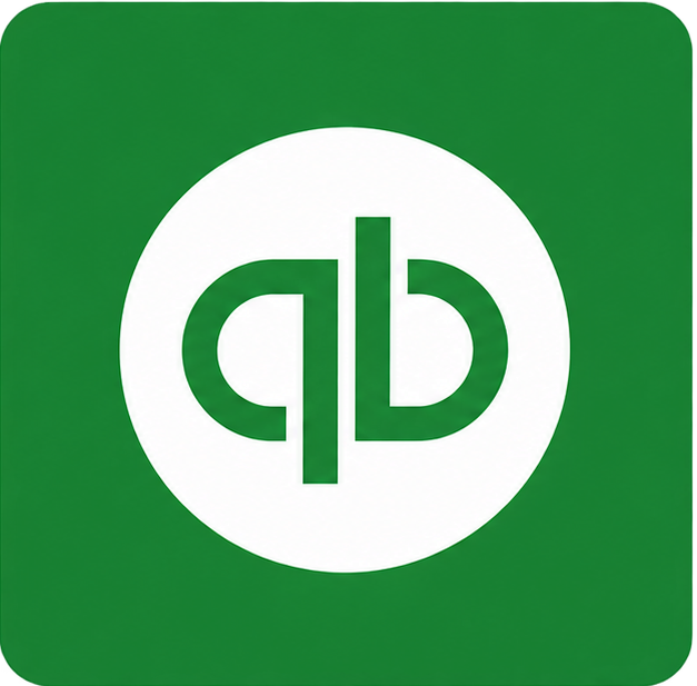 Green QuickBooks logo with a white circle and stylized “qb” letters