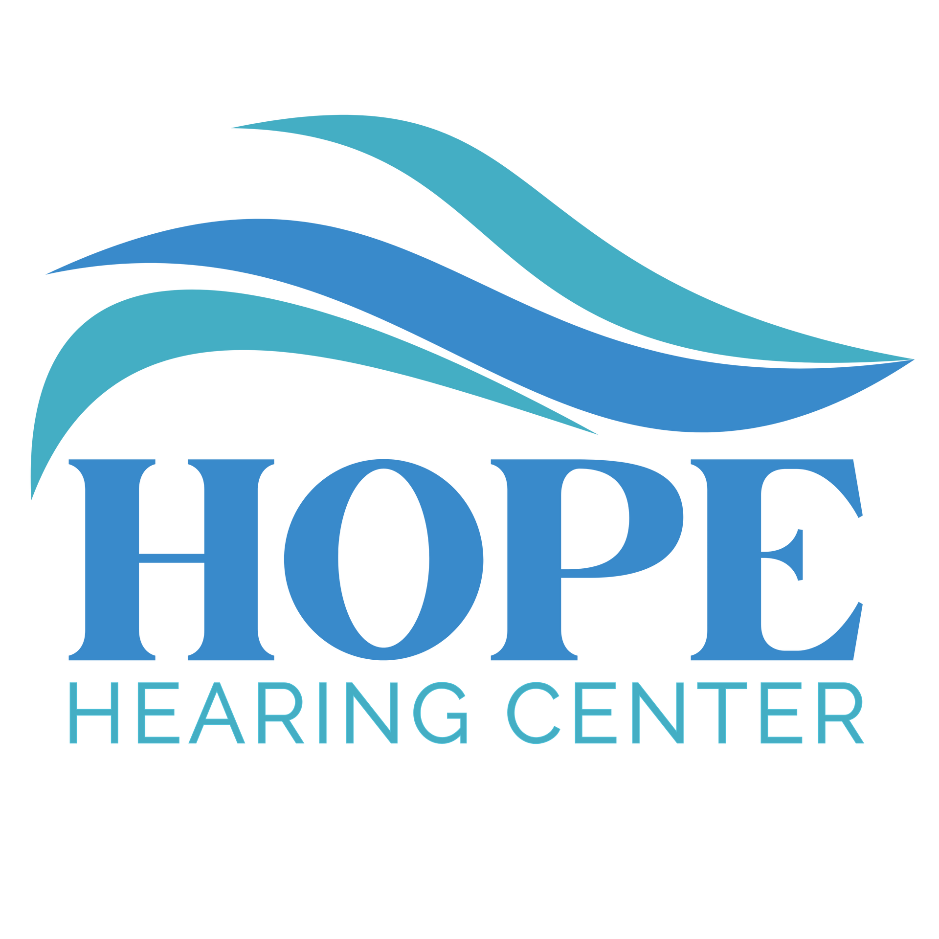 The logo for louisville family audiology is a blue and green infinity symbol.