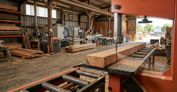Professional wood milling equipment creating customized lumber pieces for residential and commercial