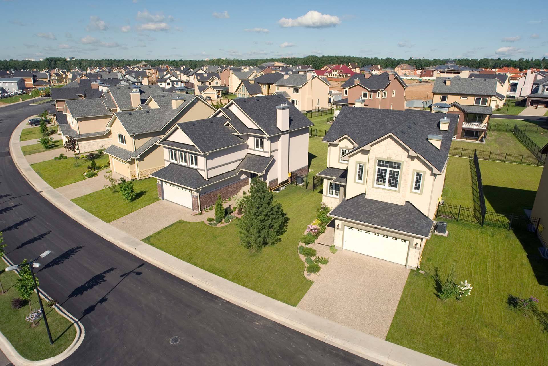 High angle view of several suburban houses — Mount Wolf, PA — Dover Roofing Services