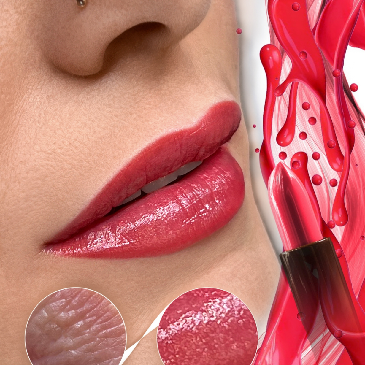 Eine Nahaufnahme der Lippen einer Frau mit rotem Lippenstift