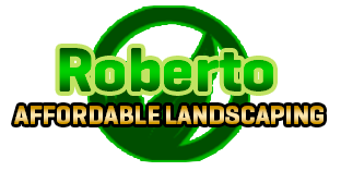 The logo for roberto affordable landscaping is green and yellow