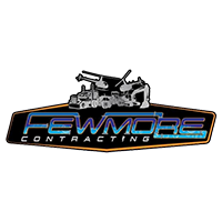 A logo for a construction company called fewmore contracting.