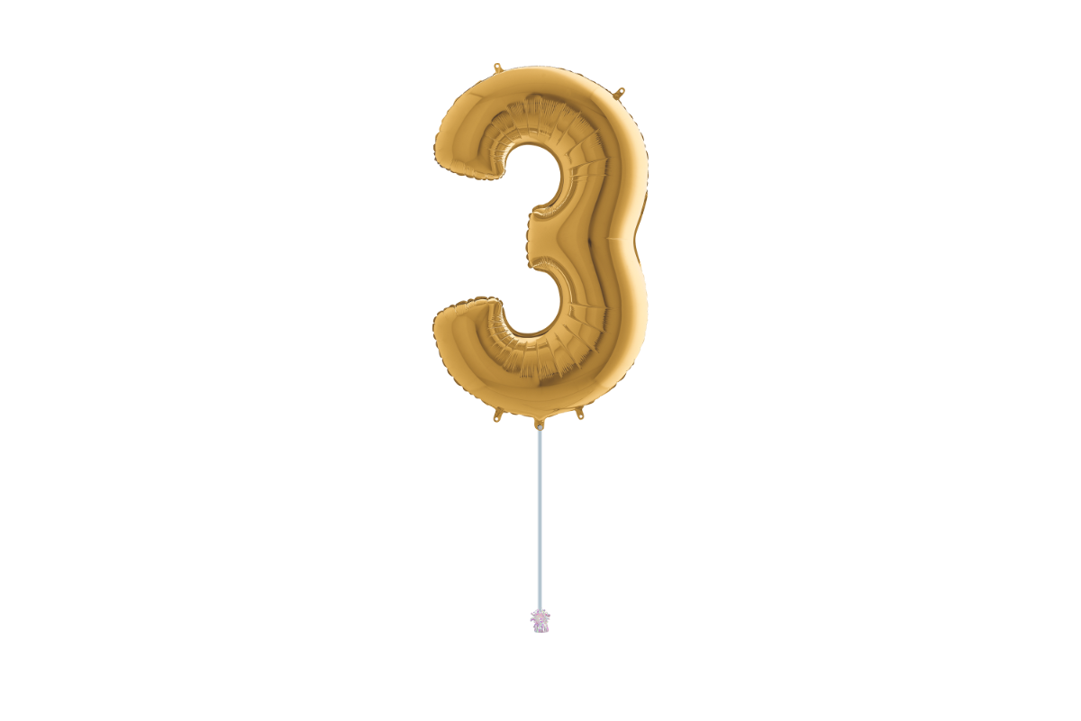Gemar number 3 shaped foiled gold 40