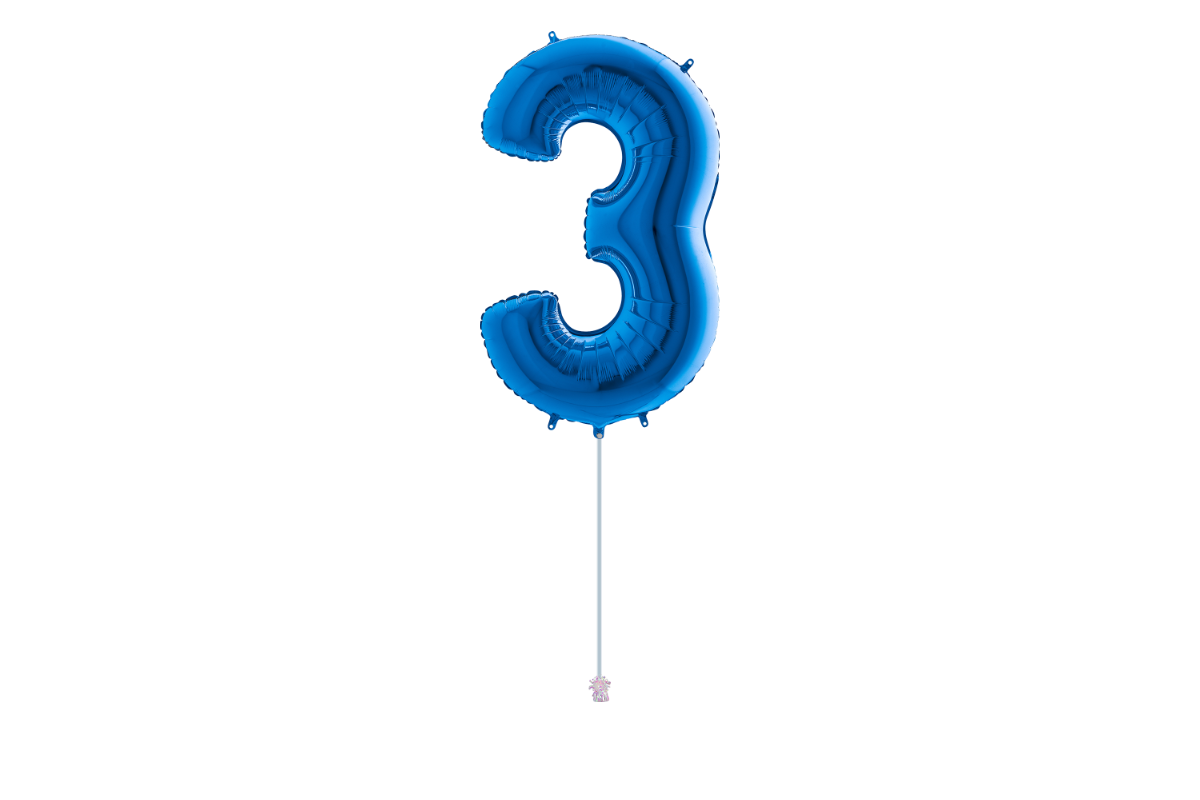 Gemar number 3 shaped foiled Blue 40