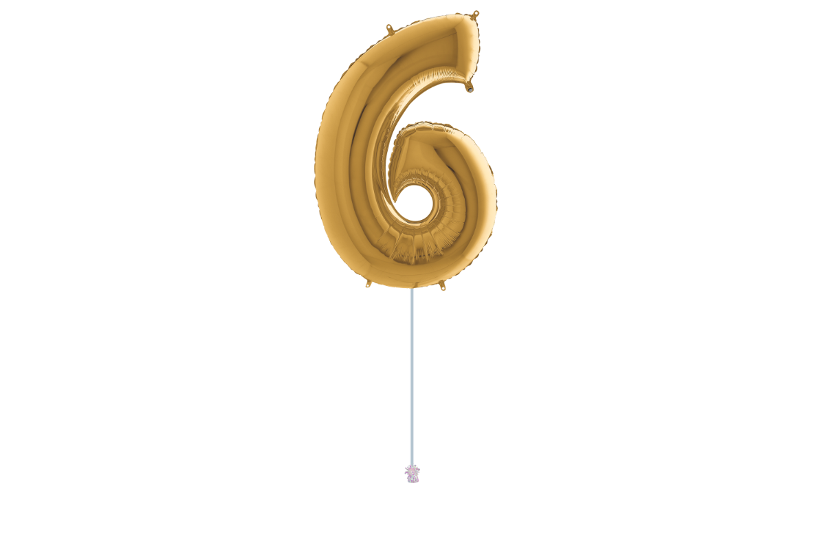 Gemar number 6 shaped foiled gold 40