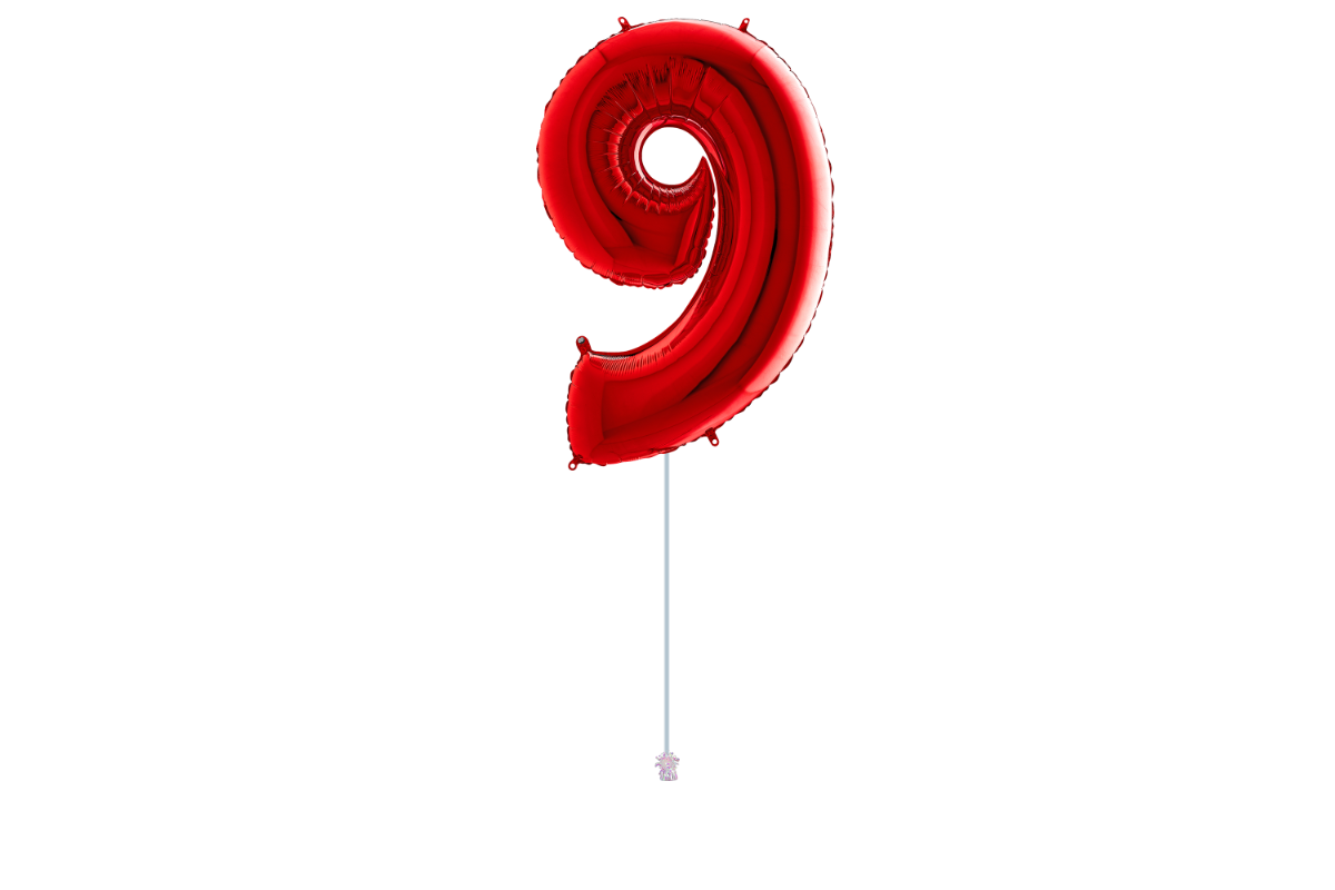Gemar number 9 shaped foiled Red 40