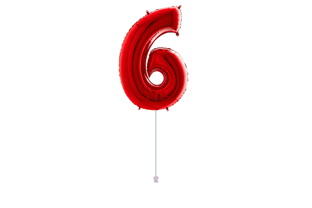 Gemar number 6 shaped foiled Red 40