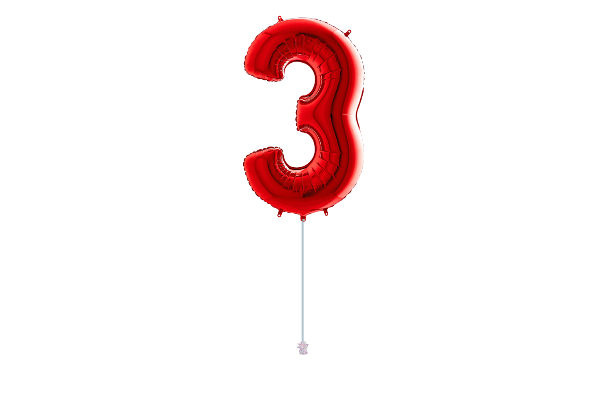 Gemar number 3 shaped foiled Red 40