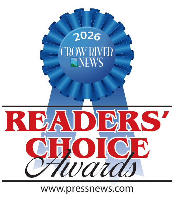 Blue ribbon logo for the 2026 Crow River News Readers' Choice Awards with the website address www.pressnews.com below.