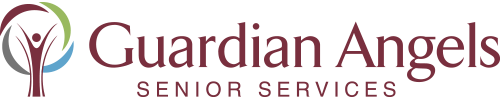 Logo for Guardian Angels Senior Services: a stylized figure inside a multicolored circle with text below.