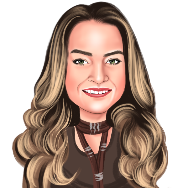 A cartoon drawing of a woman with long hair and a choker.